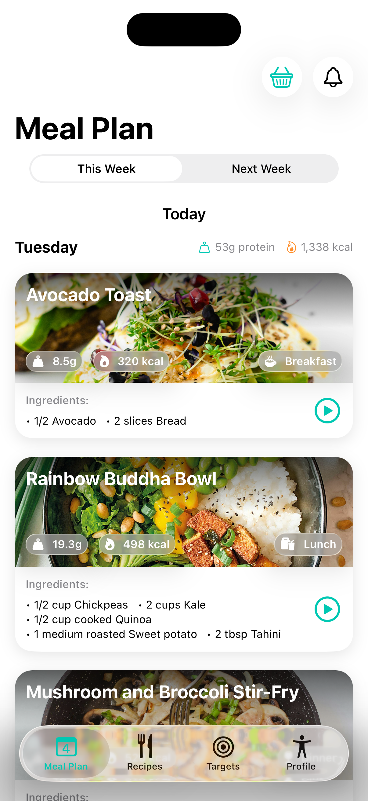Vitalmint weekly meal plan view