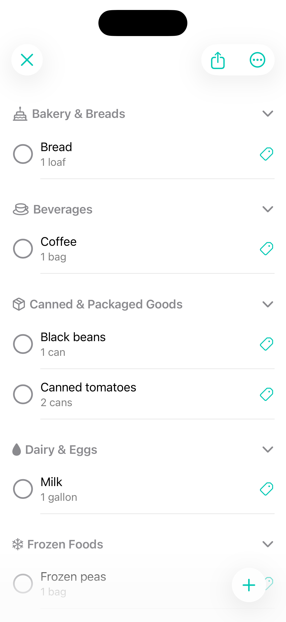 Vitalmint grocery list