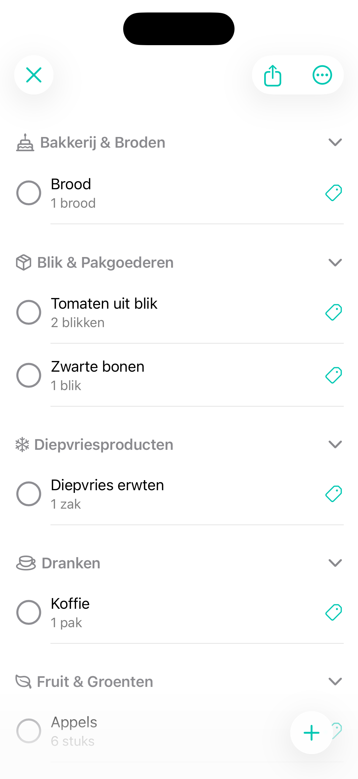 Vitalmint boodschappenlijst