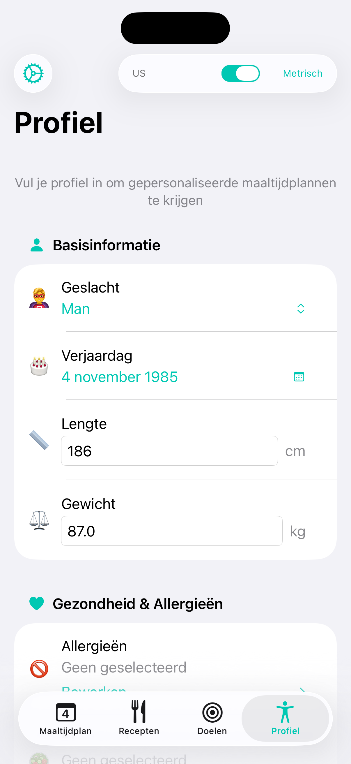 Vitalmint gebruikersprofiel